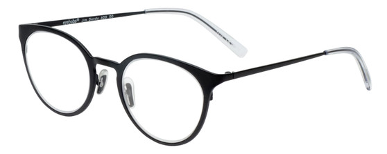 Profile View of Eyebobs Jim Dandy Unisex Round Designer Reading Glasses Satin Black Crystal 50mm