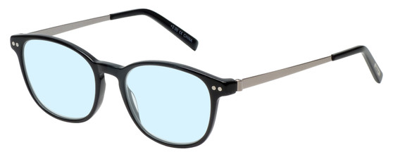 Profile View of Eyebobs Kibitzer Designer Blue Light Blocking Eyeglasses in Gloss Black Silver Unisex Round Full Rim Metal 48 mm