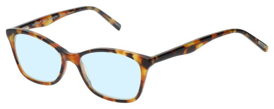 Profile View of Eyebobs Not Tonight Designer Progressive Lens Blue Light Blocking Eyeglasses in Light Tortoise Havana Brown Gold Crystal Ladies Cateye Full Rim Acetate 51 mm
