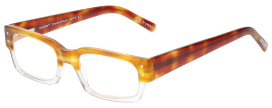 Profile View of Eyebobs Peckerhead Designer Bi-Focal Prescription Rx Eyeglasses in Blonde Tortoise Havana Brown Gold Crystal Unisex Rectangle Full Rim Acetate 50 mm