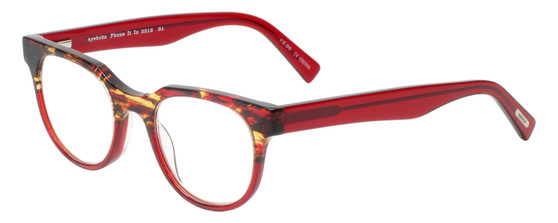Profile View of Eyebobs Phone It In Designer Reading Eye Glasses with Custom Cut Powered Lenses in Crystal Red Gold Marble Tortoise Unisex Round Full Rim Acetate 49 mm