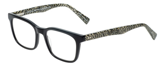 Profile View of Eyebobs C See Through Designer Bi-Focal Prescription Rx Eyeglasses in Gloss Black Mosaic White Snakeskin Unisex Square Full Rim Acetate 52 mm