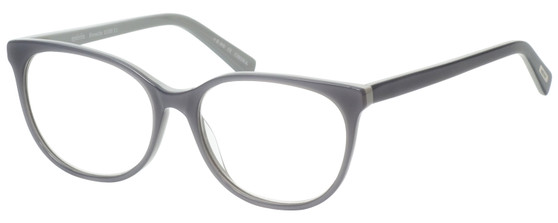 Profile View of Eyebobs Sweetie Designer Reading Eye Glasses with Custom Cut Powered Lenses in Silver Grey Ladies Cateye Full Rim Acetate 54 mm