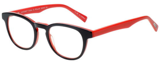 Profile View of Eyebobs Take A Stand Ladies Cateye Designer Reading Glasses Black Layer Red 47mm