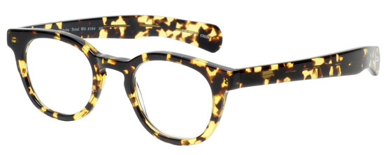 Profile View of Eyebobs Total Wit Designer Bi-Focal Prescription Rx Eyeglasses in Tortoise Havana Brown Light Gold Crystal Unisex Round Full Rim Acetate 46 mm