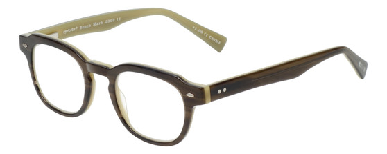 Profile View of Eyebobs Bench Mark Designer Reading Eye Glasses with Custom Cut Powered Lenses in Brown Crystal Olive Green Ladies Cateye Full Rim Acetate 46 mm