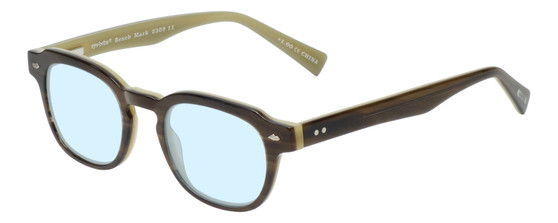 Profile View of Eyebobs Bench Mark Designer Blue Light Blocking Eyeglasses in Brown Crystal Olive Green Ladies Cateye Full Rim Acetate 46 mm