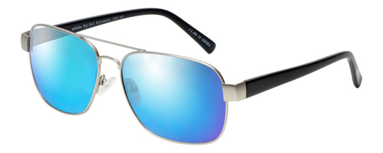 Profile View of Eyebobs Big Ball Designer Polarized Sunglasses with Custom Cut Blue Mirror Lenses in Gun Metal Silver Unisex Pilot Full Rim Metal 56 mm
