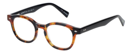 Profile View of Eyebobs Bitty Witty Designer Reading Eye Glasses with Custom Cut Powered Lenses in Tortoise Havana Brown Gold Ladies Round Full Rim Acetate 42 mm