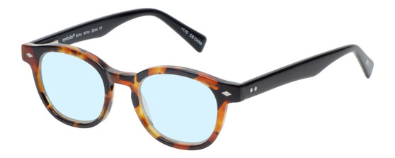Profile View of Eyebobs Bitty Witty Designer Blue Light Blocking Eyeglasses in Tortoise Havana Brown Gold Ladies Round Full Rim Acetate 42 mm