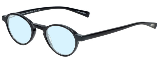 Profile View of Eyebobs Board Stiff Designer Blue Light Blocking Eyeglasses in Gloss Black Ladies Round Full Rim Acetate 42 mm