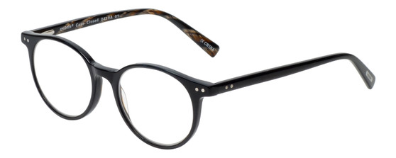 Profile View of Eyebobs Case Closed Designer Bi-Focal Prescription Rx Eyeglasses in Black Brown Crystal Marble Ladies Round Full Rim Acetate 47 mm