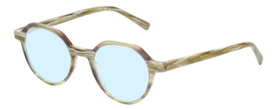 Profile View of Eyebobs Cheap Therapy Designer Progressive Lens Blue Light Blocking Eyeglasses in Green White Gold Marble Horn Unisex Round Full Rim Acetate 45 mm