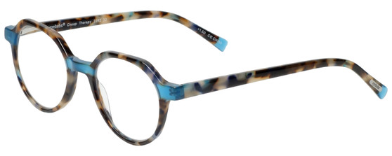 Profile View of Eyebobs Cheap Therapy Designer Bi-Focal Prescription Rx Eyeglasses in Blue Brown Grey Tortoise Havana Unisex Round Full Rim Acetate 45 mm
