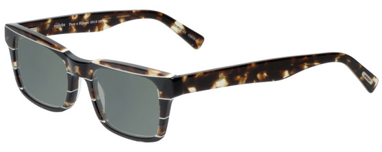 Profile View of Eyebobs Fare N Square Designer Polarized Sunglasses with Custom Cut Smoke Grey Lenses in Brown Tortoise Marble White Stripe Unisex Square Full Rim Acetate 51 mm