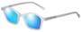 Profile View of Eyebobs Firecracker Designer Polarized Sunglasses with Custom Cut Blue Mirror Lenses in Matte Crystal Ladies Square Full Rim Acetate 47 mm