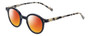 Profile View of Eyebobs Frizz Bee Designer Polarized Sunglasses with Custom Cut Red Mirror Lenses in Black Ivory White Tortoise Havana Ladies Round Full Rim Acetate 39 mm