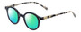 Profile View of Eyebobs Frizz Bee Designer Polarized Reading Sunglasses with Custom Cut Powered Green Mirror Lenses in Black Ivory White Tortoise Havana Ladies Round Full Rim Acetate 39 mm