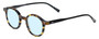 Profile View of Eyebobs Frizz Bee Designer Blue Light Blocking Eyeglasses in Brown Gold Tortoise Crystal Ivory White Stripe Ladies Round Full Rim Acetate 39 mm