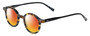 Profile View of Eyebobs Frizz Bee Designer Polarized Sunglasses with Custom Cut Red Mirror Lenses in Brown Gold Tortoise Crystal Ivory White Stripe Ladies Round Full Rim Acetate 39 mm