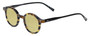Profile View of Eyebobs Frizz Bee Designer Polarized Reading Sunglasses with Custom Cut Powered Sun Flower Yellow Lenses in Brown Gold Tortoise Crystal Ivory White Stripe Ladies Round Full Rim Acetate 39 mm