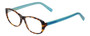 Profile View of Eyebobs Hanky Panky Designer Single Vision Prescription Rx Eyeglasses in Tortoise Brown Gold Crystal Blue Ladies Cateye Full Rim Acetate 52 mm