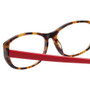 Close Up View of Eyebobs Hanky Panky Designer Reading Eye Glasses with Custom Left and Right Powered Lenses in Tortoise Brown Gold Crystal Red Ladies Cateye Full Rim Acetate 52 mm