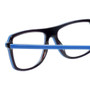 Close Up View of Eyebobs Buzzed 2293-10 Designer Reading Eye Glasses with Custom Cut Powered Lenses in Blue Black Unisex Square Full Rim Acetate 52 mm