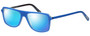 Profile View of Eyebobs Buzzed 2293-10 Designer Polarized Sunglasses with Custom Cut Blue Mirror Lenses in Blue Black Unisex Square Full Rim Acetate 52 mm