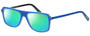 Profile View of Eyebobs Buzzed 2293-10 Designer Polarized Reading Sunglasses with Custom Cut Powered Green Mirror Lenses in Blue Black Unisex Square Full Rim Acetate 52 mm