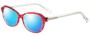 Profile View of Eyebobs CPA 2738-01 Designer Polarized Sunglasses with Custom Cut Blue Mirror Lenses in Red Crystal Ladies Cateye Full Rim Acetate 51 mm