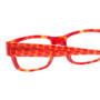 Close Up View of Eyebobs Dot Com 2883-46 Designer Single Vision Prescription Rx Eyeglasses in Red Orange Tortoise Havana Ladies Rectangle Full Rim Acetate 47 mm