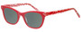 Profile View of Eyebobs Florence 2746-01 Designer Polarized Reading Sunglasses with Custom Cut Powered Smoke Grey Lenses in Red Crystal Ladies Cateye Full Rim Acetate 47 mm