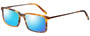 Profile View of Eyebobs Gus 3155-19 Designer Polarized Sunglasses with Custom Cut Blue Mirror Lenses in Matte Tortoise Havana Brown Gold Mens Rectangle Full Rim Acetate 57 mm