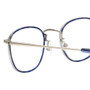 Close Up View of Eyebobs Inside 3174-10 Designer Reading Eye Glasses with Custom Cut Powered Lenses in Blue Silver Unisex Square Full Rim Metal 48 mm