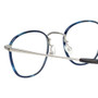 Close Up View of Eyebobs Outside 3172-10 Designer Reading Eye Glasses with Custom Cut Powered Lenses in Blue Silver Unisex Round Full Rim Metal 47 mm