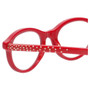 Close Up View of Eyebobs Soft Kitty 2885-99 Designer Reading Eye Glasses with Custom Cut Powered Lenses in Red Crystal Rhinestones Ladies Cateye Full Rim Acetate 48 mm