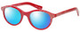 Profile View of Eyebobs Soft Kitty 2885-99 Designer Polarized Sunglasses with Custom Cut Blue Mirror Lenses in Red Crystal Rhinestones Ladies Cateye Full Rim Acetate 48 mm