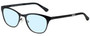 Profile View of Eyebobs Irregular Curves Designer Blue Light Blocking Eyeglasses in Gloss Black Ladies Square Full Rim Metal 51 mm