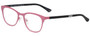 Profile View of Eyebobs Irregular Curves Designer Reading Eye Glasses with Custom Cut Powered Lenses in Satin Pink Black Ladies Square Full Rim Metal 51 mm