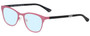 Profile View of Eyebobs Irregular Curves Designer Progressive Lens Blue Light Blocking Eyeglasses in Satin Pink Black Ladies Square Full Rim Metal 51 mm