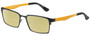 Profile View of Eyebobs Protractor Designer Polarized Reading Sunglasses with Custom Cut Powered Sun Flower Yellow Lenses in Gun Metal Black Mustard Yellow Unisex Square Full Rim Metal 54 mm