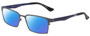 Profile View of Eyebobs Protractor Designer Polarized Sunglasses with Custom Cut Blue Mirror Lenses in Gun Metal Black Matte Navy Blue Unisex Square Full Rim Metal 54 mm