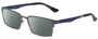 Profile View of Eyebobs Protractor Designer Polarized Reading Sunglasses with Custom Cut Powered Smoke Grey Lenses in Gun Metal Black Matte Navy Blue Unisex Square Full Rim Metal 54 mm