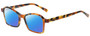 Profile View of Eyebobs Sparkler Designer Polarized Reading Sunglasses with Custom Cut Powered Blue Mirror Lenses in Light Tortoise Havana Brown Gold Crystal Ladies Square Full Rim Acetate 49 mm