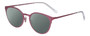 Profile View of Eyebobs Jim Dandy Designer Polarized Sunglasses with Custom Cut Smoke Grey Lenses in Satin Fuchsia Pink Purple Unisex Round Full Rim Metal 50 mm