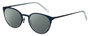 Profile View of Eyebobs Jim Dandy Designer Polarized Reading Sunglasses with Custom Cut Powered Smoke Grey Lenses in Satin Navy Blue Crystal Unisex Round Full Rim Metal 50 mm