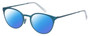 Profile View of Eyebobs Jim Dandy Designer Polarized Sunglasses with Custom Cut Blue Mirror Lenses in Satin Teal Blue Crystal Unisex Round Full Rim Metal 50 mm