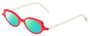 Profile View of Eyebobs Peep Show Designer Polarized Reading Sunglasses with Custom Cut Powered Green Mirror Lenses in Red Crystal White Marble Ladies Cateye Full Rim Acetate 46 mm