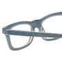 Close Up View of Eyebobs Jean Pool Designer Reading Eye Glasses with Custom Left and Right Powered Lenses in Blue Denim Unisex Square Full Rim Acetate 45 mm